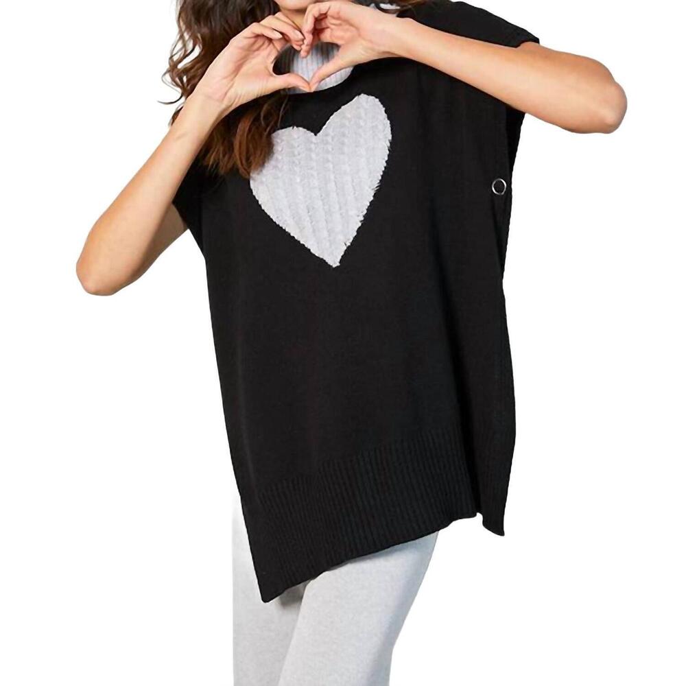 NEW FRENCH KYSS zip cowl neck heart poncho in black/slate
